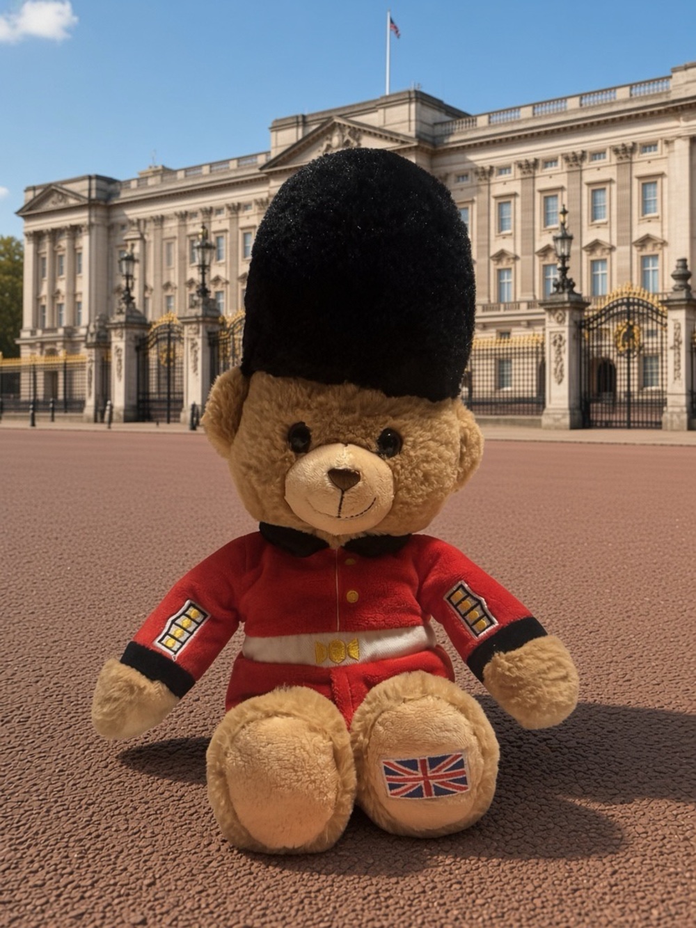 Plush Bear in Red Guard Uniform - Soft Teddy Toy
